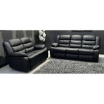 (Black) Roma Recliner 3+2 Seater Leather Sofa Set